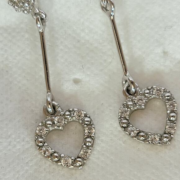 Sterling Silver Heart Earrings 2 Inch CZ Dangle Long Drop Jewelry - Picture 4 of 9